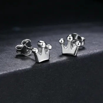 

SHDEDE S925 Sterling Silver Earrings oumeifeng platinum smooth women girl crown Earrings Jewelry
