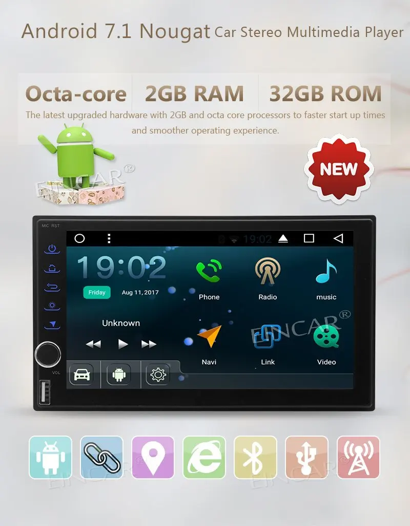 Excellent Free Backup Camera + Android 7.1 Octa-Core Car Stereo with 7 Inch Touch Screen gps tracker Double Din GPS Navigation NO DVD Radi 1