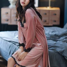 Повседневные комплекты халатов для женщин весна-осень халаты кимоно халаты для женщин домашняя кружевная ночная рубашка Nuisette розовый