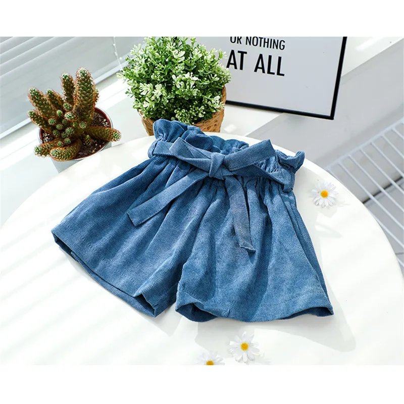 Summer Baby Girls Shorts Solid Bow Ruffle Shorts Fashion Children's Shorts Corduroy Pants For Girs PP Trousers 1-5 Years