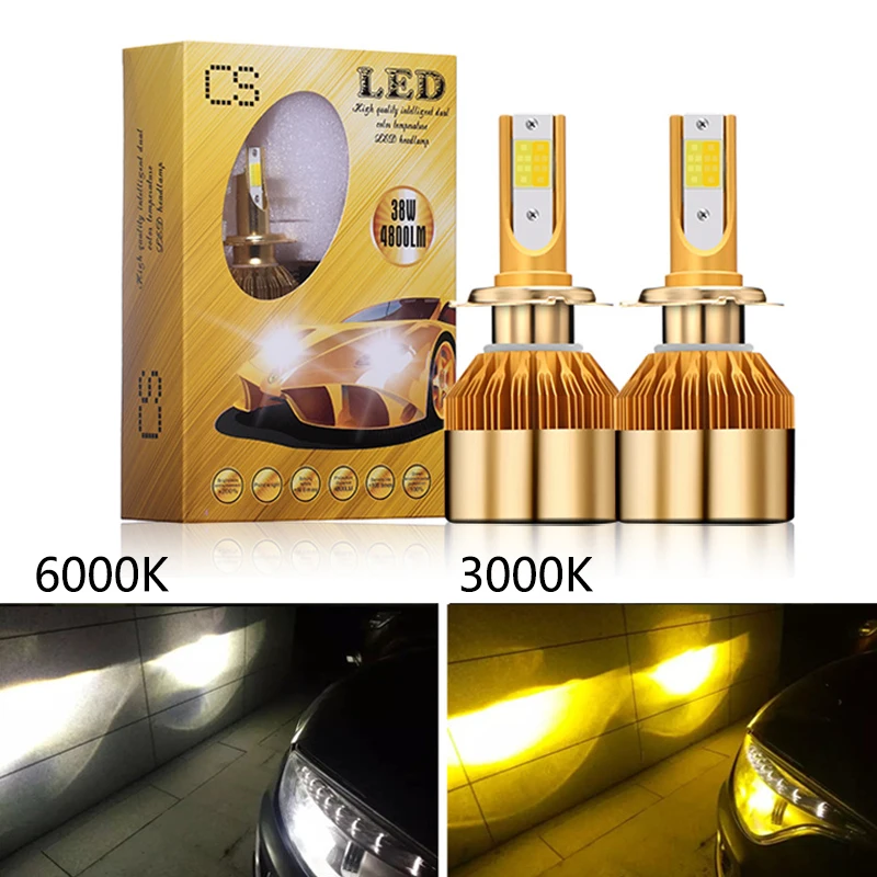 2 шт. супер яркая Автомобильная фара H1 led H3 H4 H7 Led 3000k 6000K двухцветная H8 H9 H11 9005 9006 HB3 HB4