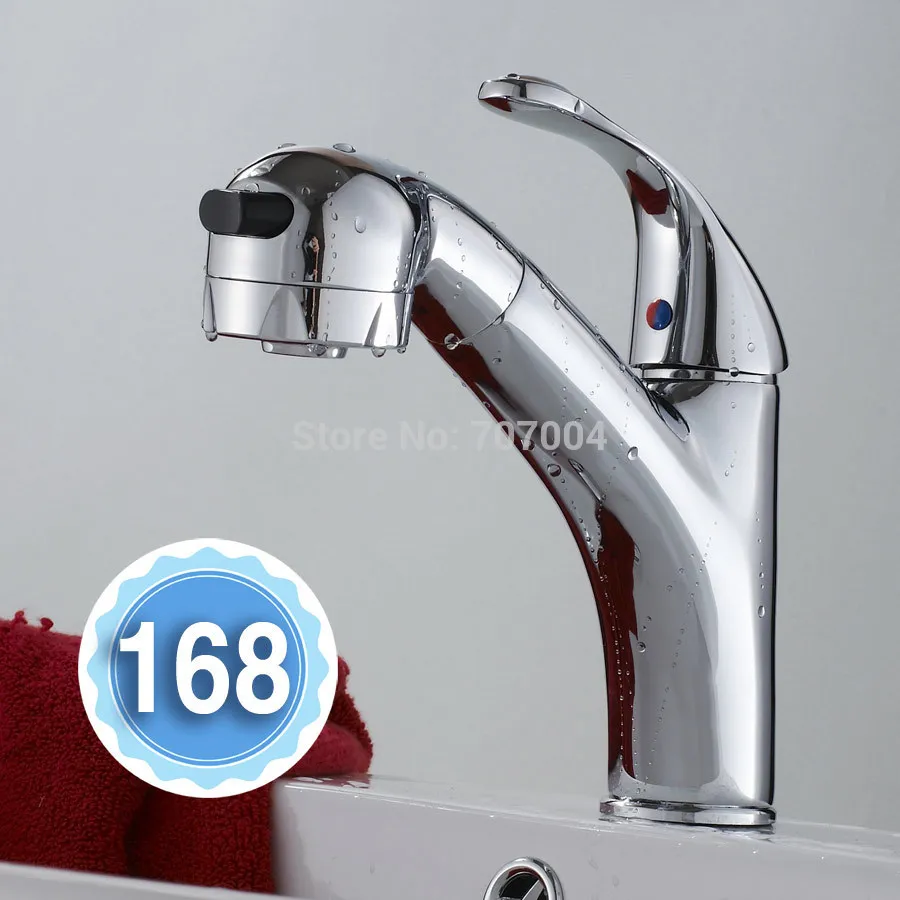 

Chrome Finish Pull out Stream & Spray Kitchen Faucet Mixer Tap Single Handle W/ Hot & Cold Hose