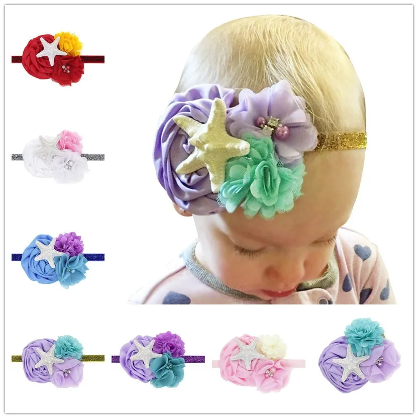 

Purple Starfish Shell Headband Newborn Baby Mermaid Hairbow Little Girls Hair Accessory Birthday gift Photo Prop HB340D