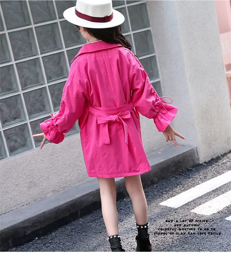 new style girls clothes teens windbreaker children long outfit coat princess trench coats 017