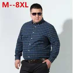 10XL 8XL 6XL 5XL Мужская фланелевая клетчатая рубашка хлопок 2017 Весна Осень Повседневная рубашка с длинным рукавом Мягкая комфортная свободная