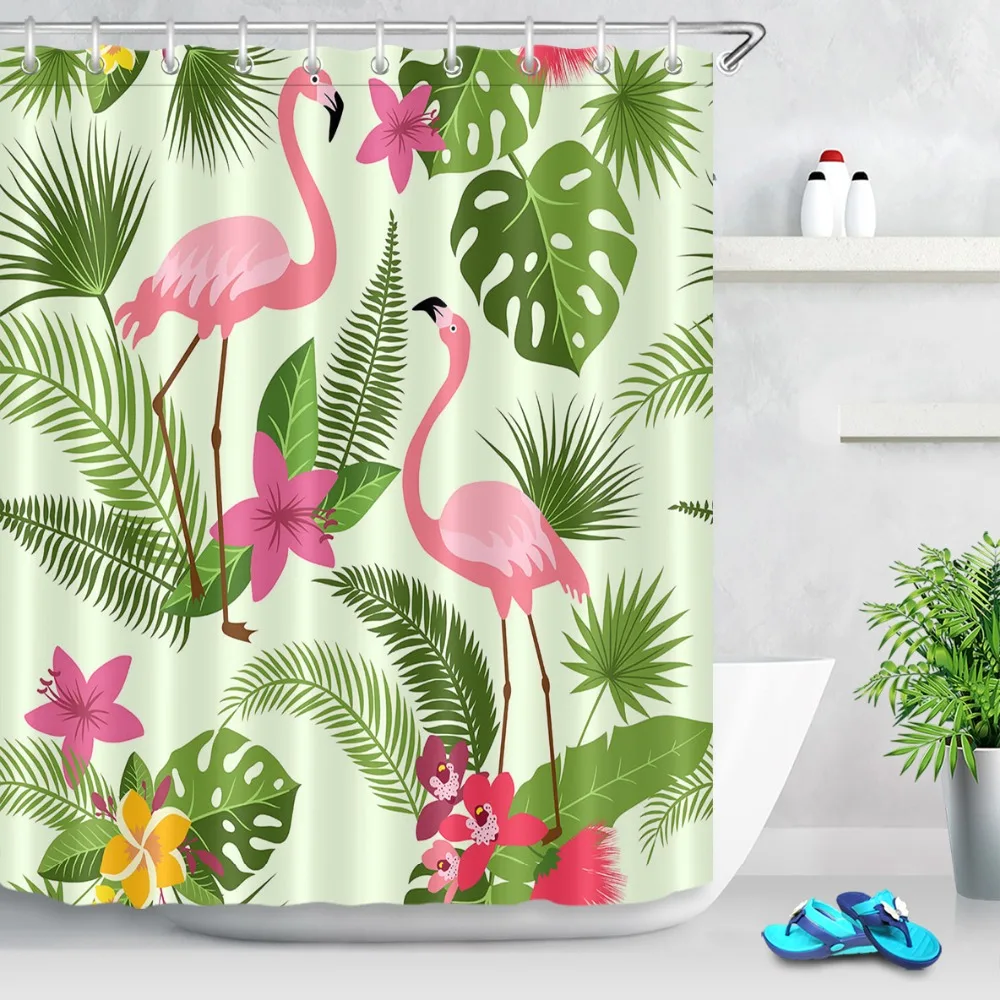 Kleurrijke Orchidee Douchegordijn Tropische Planten Flamingo Bloemen