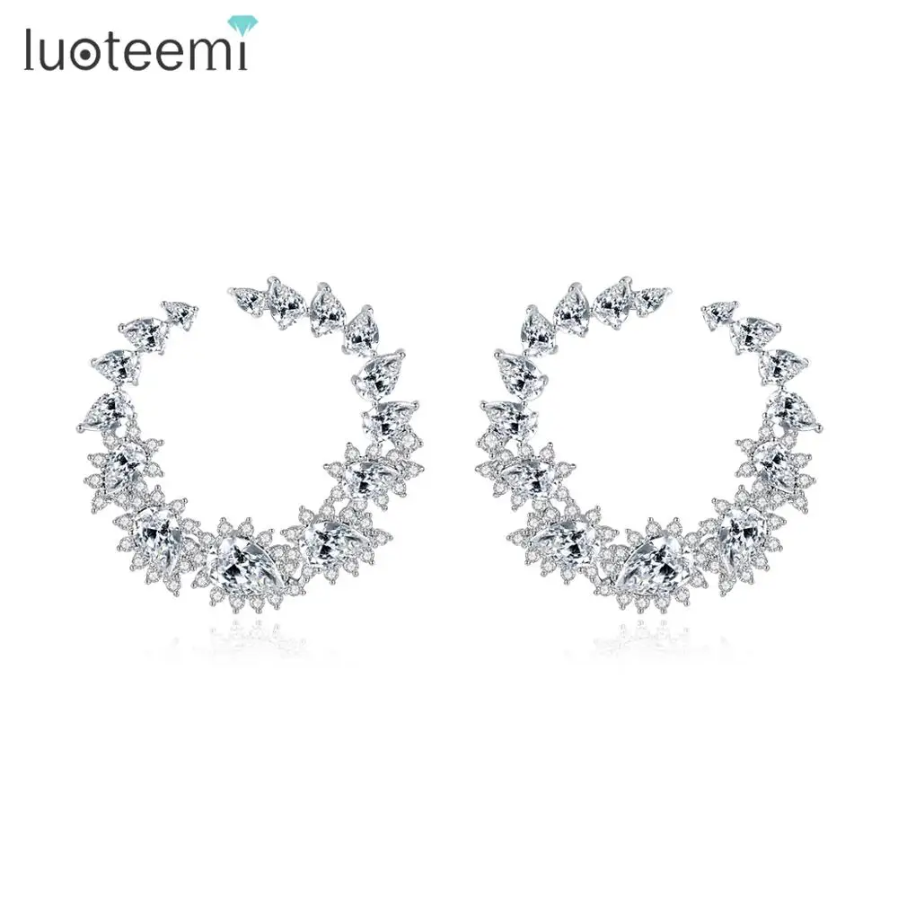 LUOTEEMI, роскошные серьги-гвоздики с кубическим цирконием ААА в Корейском стиле, милые серьги-гвоздики в виде цветка для женщин, модные ювелирные изделия, подарок для женщин