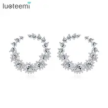 LUOTEEMI, роскошные серьги-гвоздики с кубическим цирконием ААА в Корейском стиле, милые серьги-гвоздики в виде цветка для женщин, модные ювелирные изделия, подарок для женщин