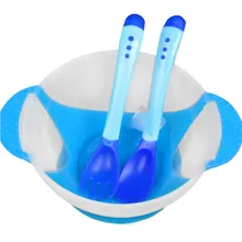 3 шт., детская посуда с присоской для обучения, миска для еды, ложка с датчиком температуры, детская ложка, набор посуды для малышей