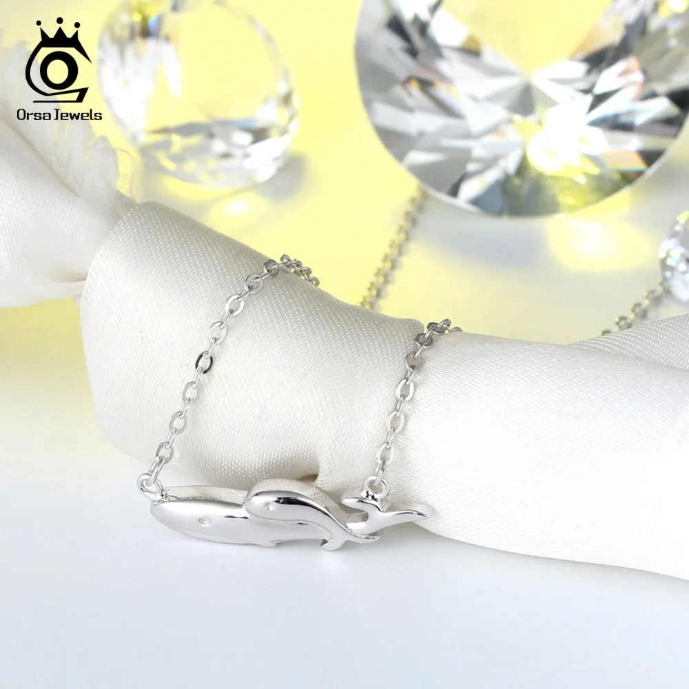 ORSA JEWELS, 925 пробы, серебряное ожерелье с подвеской, серебряный цвет, двойной КИТ, стильные ожерелья, изящные украшения, вечерние, SN126