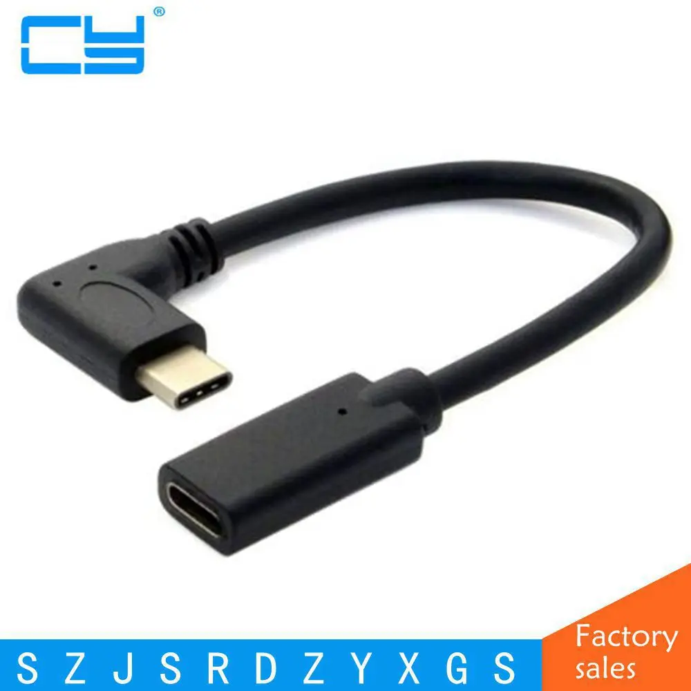 

90 Degree Right Angled USB-C USB 3.1 Type C Male to Female Extension Data Cable for Macbook Tablet 20cm 100cm