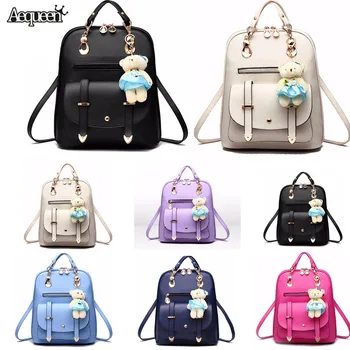 

New Fashion Women PU Leather Backpack School Backpack for Teenager Girls Outdoor Travel Bag Bear Rucksack Back to School 6-Color