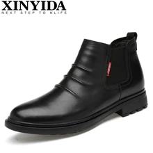 Высококачественные ботинки martin из натуральной кожи; теплые плюшевые кожаные ботинки без шнуровки; ботильоны; модные мужские ботинки в деловом стиле; большие Size35-47