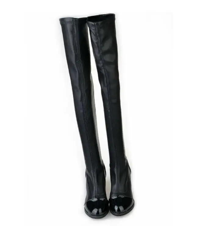 women sequins toes elastic stretching with thick thighs high fashion PU leather riding boots over the knee boots