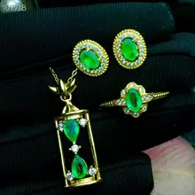 MeiBaPJ роскошный Природный коламбийский изумруд комплект ювелирных изделий из драгоценных камней Настоящее серебро 925 проба зеленый камень песочные часы ювелирные изделия для женщин