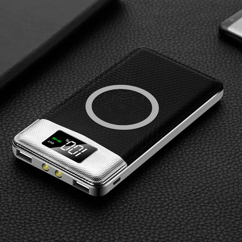 New Wireless Power Bank Dual USB 20000mAh Wireless Charger Powerbank External Portable with LED Light External Battery Pack - Цвет: Черный