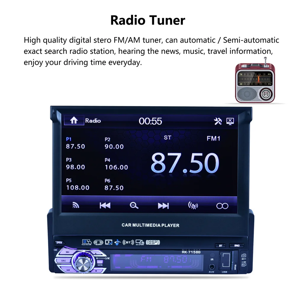 Perfect Car stereo RK7158B 1 Din Quad Core Universal Car DVD  Multimedia 7inch car video player WIFI Bluetooth radio automotivo 1
