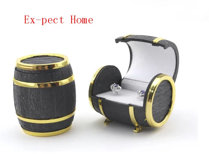 100pcs Creative Barrel Bucket Shape Plastic Jewelry Box Black Rings Box Earrings/Pendant Box Display Packaging Wedding Gift Box