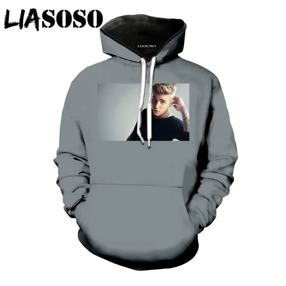 LIASOSO 2018 New casual loose fashion clothes , 3D printing Justin Bieber men's and women's hoodies DN2007