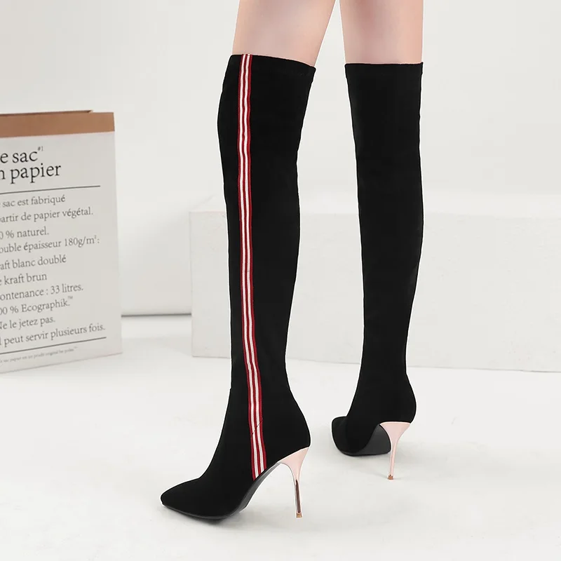 Caliente Alta Tacones Mezclados 2018 Super Zapatos Nueva Moda Colores Zvq Gamuza Cálido Sobre De Venta Rodilla Slip Black La Delgados Invierno Mujer Sexy Chico botas nt0qx