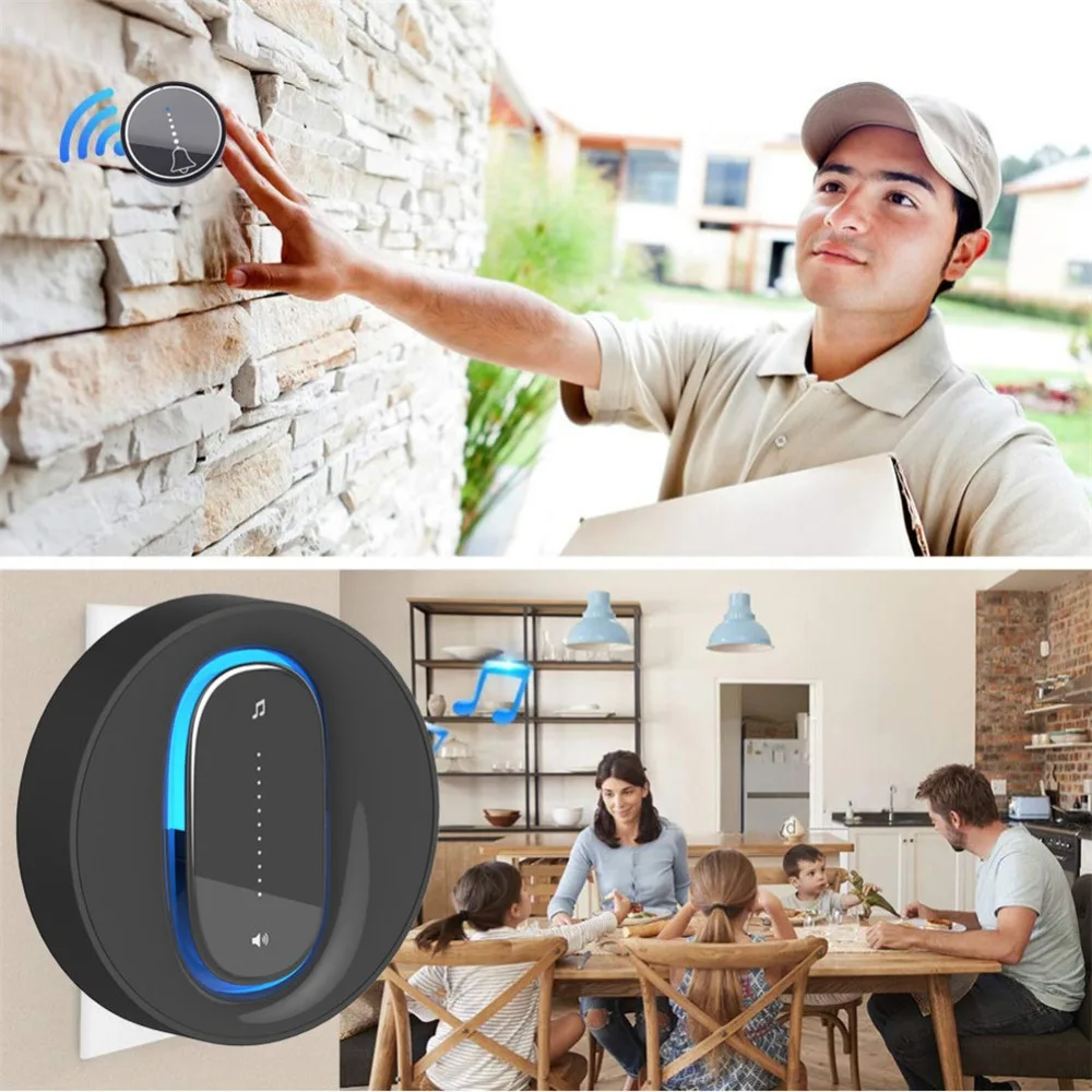 SMATRUL self powered Waterproof Wireless DoorBell night light no battery EU plug home Cordless Door Bell 1 2 button 1 2 Receiver 11