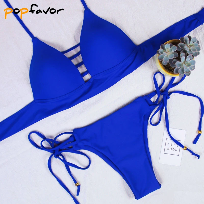 Popfavor البيكينيات مجموعة الصلبة المايوه المرأة بيكيني 2018 جديد رفع البرازيلي ضمادة ملابس السباحة ثونغ القاع البرازيلي أنثى