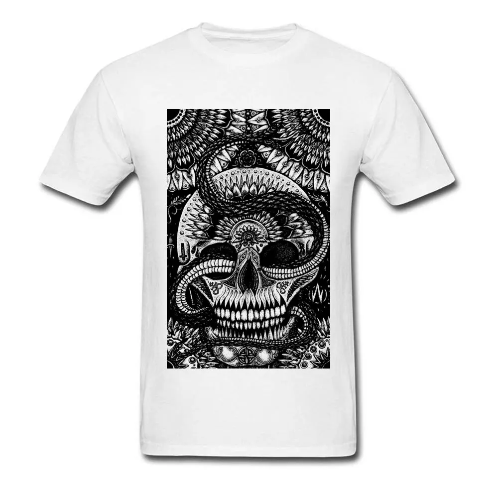  Men T Shirts Skull Snake Mandala Funny Tops & Tees Cotton Crewneck Short Sleeve Casual Tshirts April FOOL DAY Skull Snake Mandala white