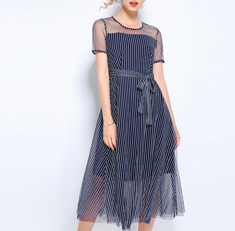 

Spring and summer new style Thin and fake two-piece dress New fashion striped dress Large size dress