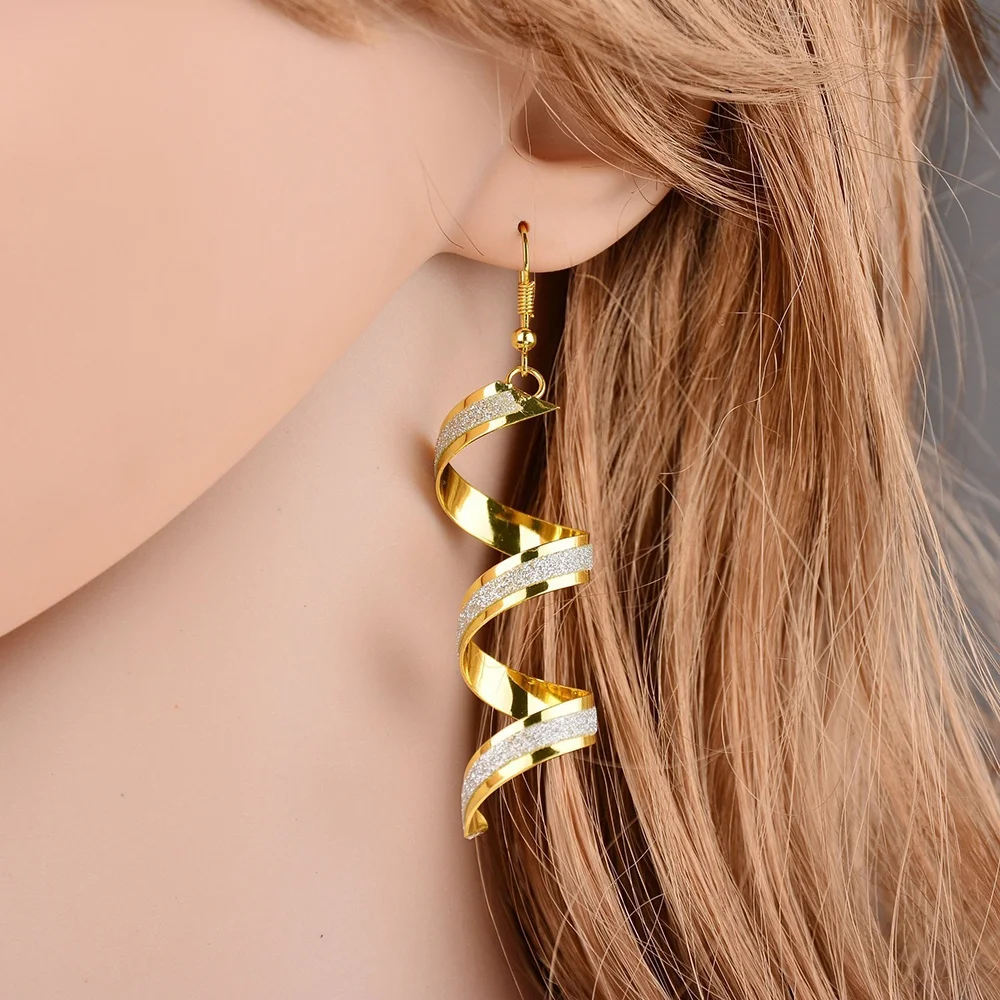 Fashion Women Retro Spiral Drops Earrings Long Dangle Hook Shining Crystal Earrings Accessories