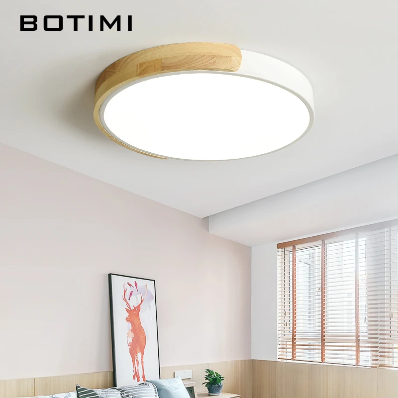 Najtaniej BOTIMI nowoczesne 220V doprowadziły sufitu lampy z metalowym abażurem do sypialni okrągłe drewniane suficie oświetlenie akrylowe oprawy