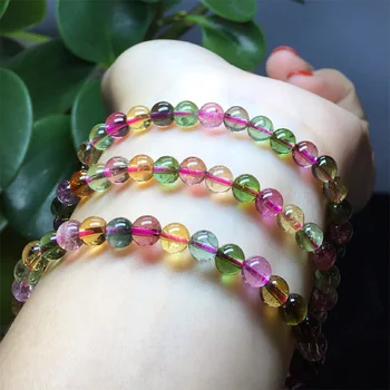 

Natural Top Grade Genuine Clear Colorful Mix Tourmaline Multi-color Stretch Bracelet Round Beads Necklace 3 Turns 6mm 04443