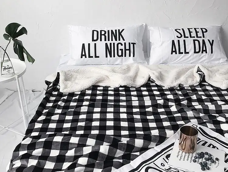 

Berber Fleece double-layer Warm Bedding Throw Blanket Nordic Brief Design Checks pattern polyester sherpa office car nap Throw