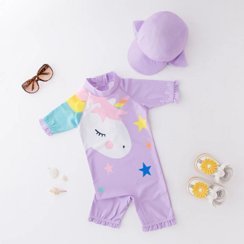 

Boy Baby Swimwear+Hat 2Pcs Set Surfing Wear Unicorn Swimming Suit Infant Toddler Swimwear Kids Sunscreen Beach Bathing Suit