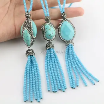 

wholesale ~ 5pcs Pave Rhinestone Mixed Style Blue,Blue Crystal Tassels Chains Charms Necklaces Pendants Jewelry Finding