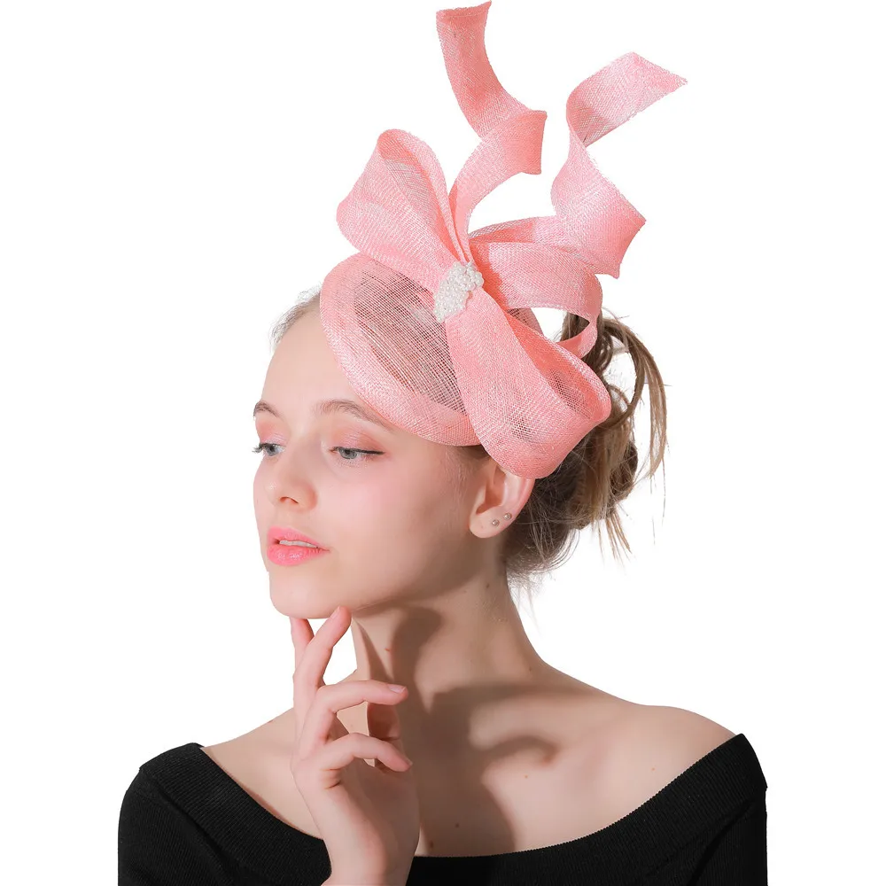 Sinamay большой бант Millinery вуалетки женские вечерние чайные шляпы Свадебные