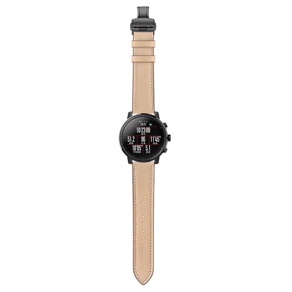 Кожаный ремешок для Xiaomi Huami Amazfit PACE Stratos, Смарт-часы, браслет для Xiaomi Amazfit, ремешок с металлической пряжкой, кожаный ремень