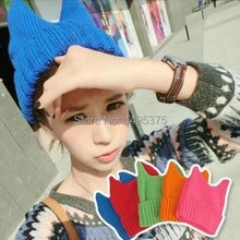 120 шт./лот милое кошачье ушко стиль вязаная шапка мягкая теплая зимняя эластичная акриловая Смешанная шапочка карамельного цвета