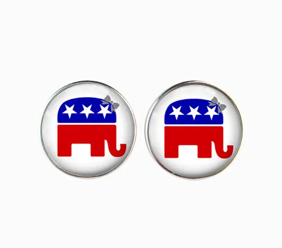 

Republican elephant earrings with bow,red and blue animal stud earrings women jewelry silver plated round earring wholesale
