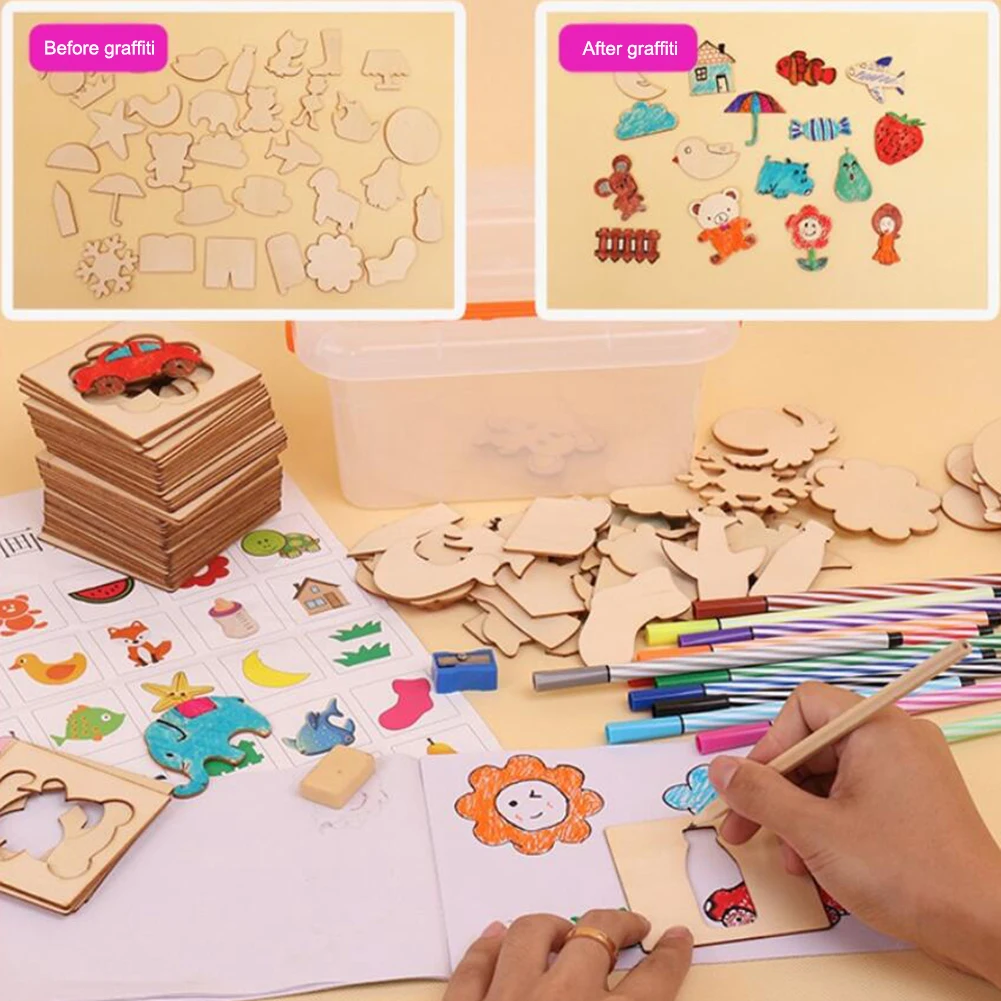 

50pcs Educational Coloring Book Paint Learning Coloring Board drawing board Wooden Drawing toy Board School Paint Tools