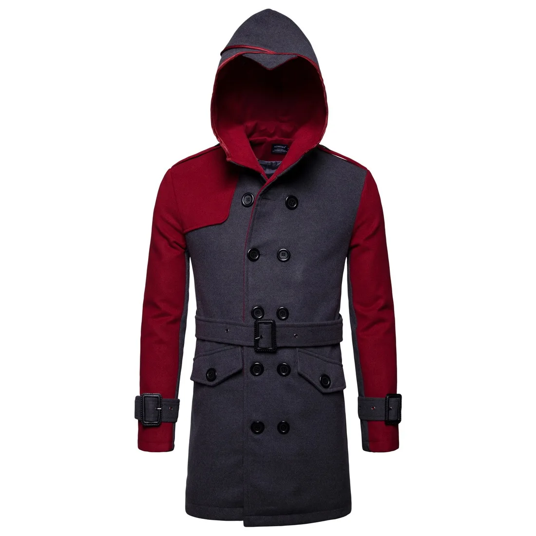 

2019 Men's Clothing Explosions Hot New Double-breasted Hooded Belt Long Section Windbreaker Coat Men's Jacket Jacket