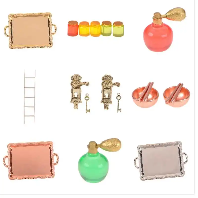 

1/12 Scale Lock and Key/White Ladder/Honey Pot/Tableware/Perfume/Food Bottle/ Dollhouse Miniature Vintage Door DIY Accessories