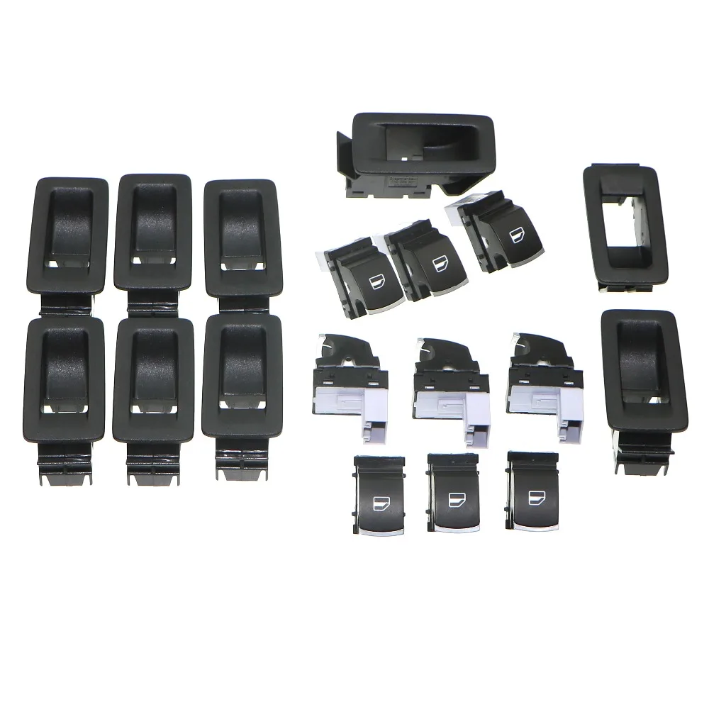 

9 Set Passenger Side Chrome Window Control Switch Button + Decorative Frame Bracket For VW Passat CC Tiguan 1F0959527 5ND959855