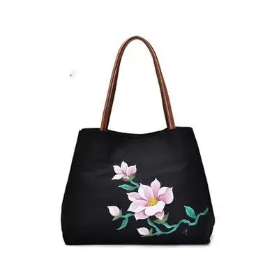Творческий в этническом стиле Модные цветок ручной росписью сумка большой емкости сумки Сумка холст женская сумка