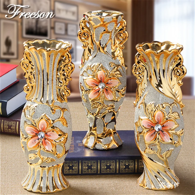 Europe Gold Plated Frost Porcelain Vase Vintage Advanced Ceramic Flower