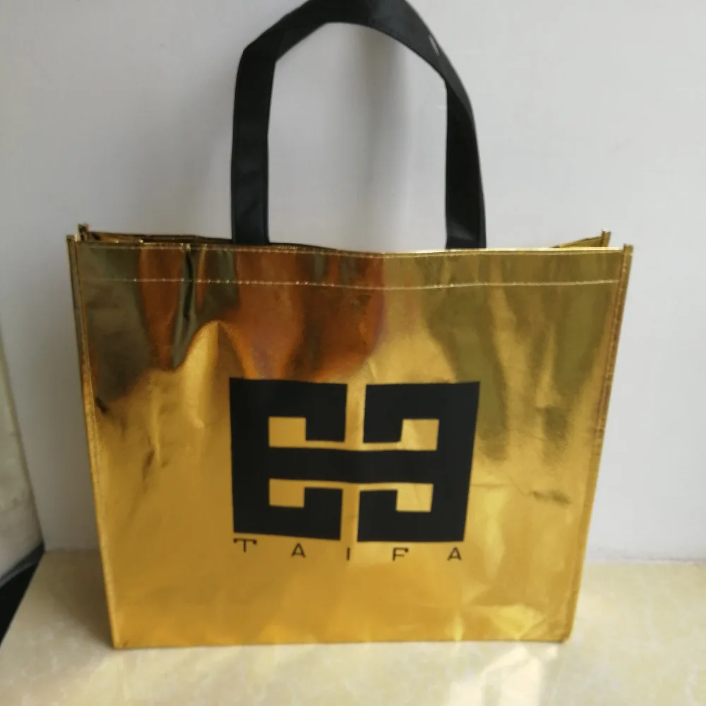 Wholesale 500pcs/lot Custom High Quality Metallic Non Woven Shopping Bags Recycled Eco Tote Bags for Show Your Brand