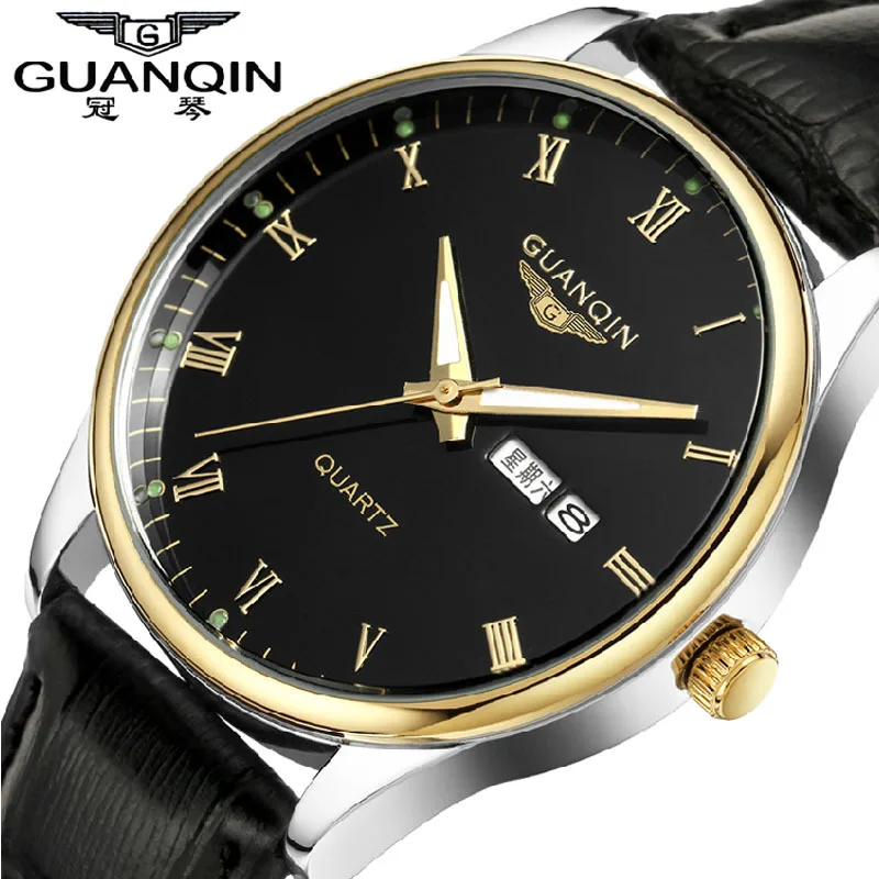 

Men Watches 2017 Fashion Top Brand Luxury GUANQIN Quartz-Watch Waterproof Leather Strap Calendar Relogio Masculino 2018 Gift