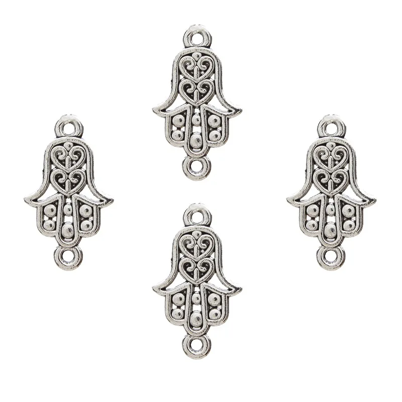 20pcs Antique Silver Hamsa Hand Charms Zinc Alloy Metal Jewelry Fit