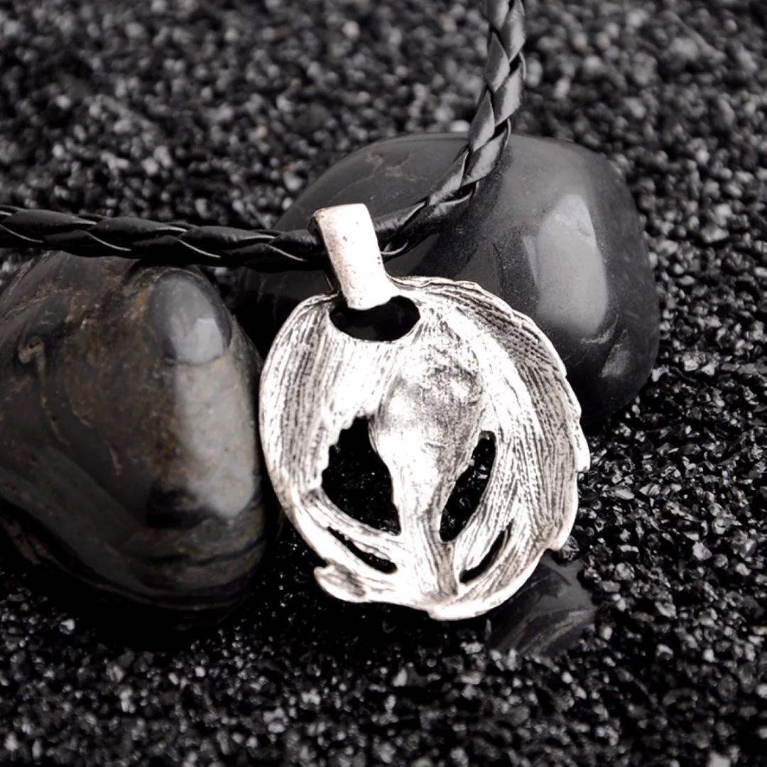 Nordic Viking Raven Crow Head Pendant Mens Black Leather Necklace Gift
