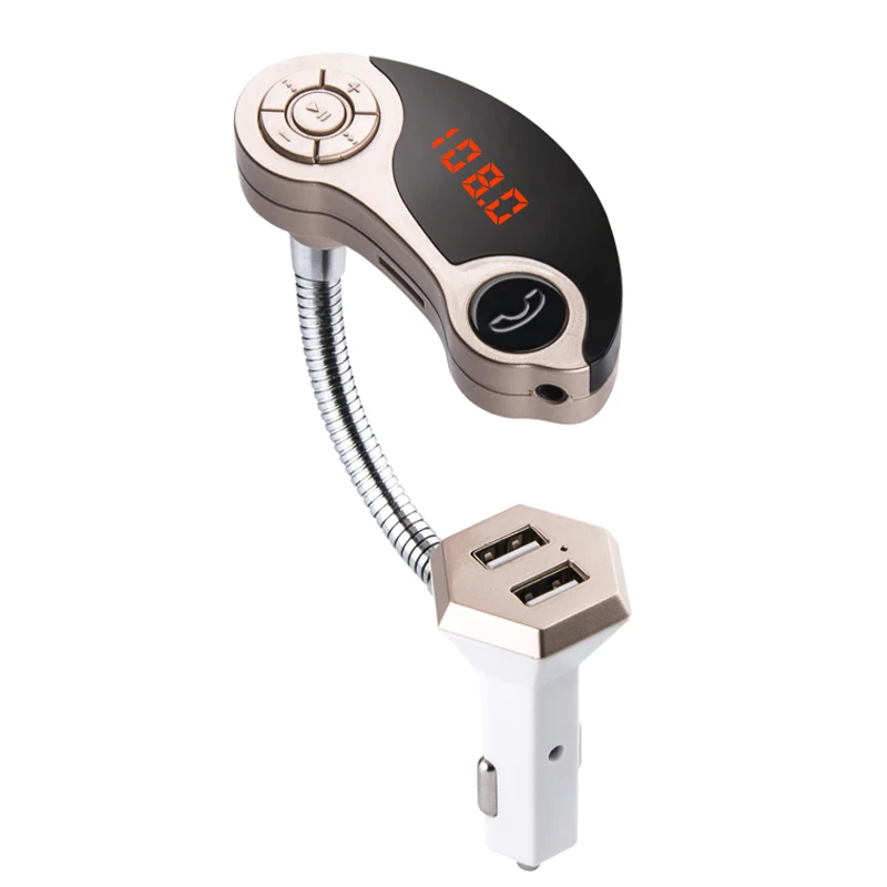 

Car Auto Kit MP3 Player Portable Dual USB Auto Bluetooth Car Kit Wireless Handsfree FM Transmitter with Car Charger GT86(Gold)