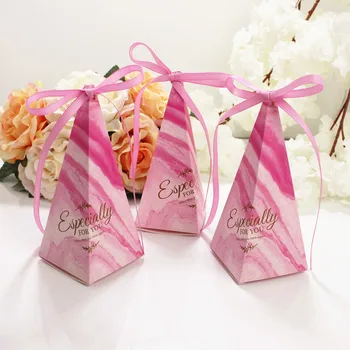 

20/50pcs Pyramid Style Candy Gift Box Flower Box Wedding Boite Dragees De Mariage Cardboard Cookie Chocolate Box with Ribbon